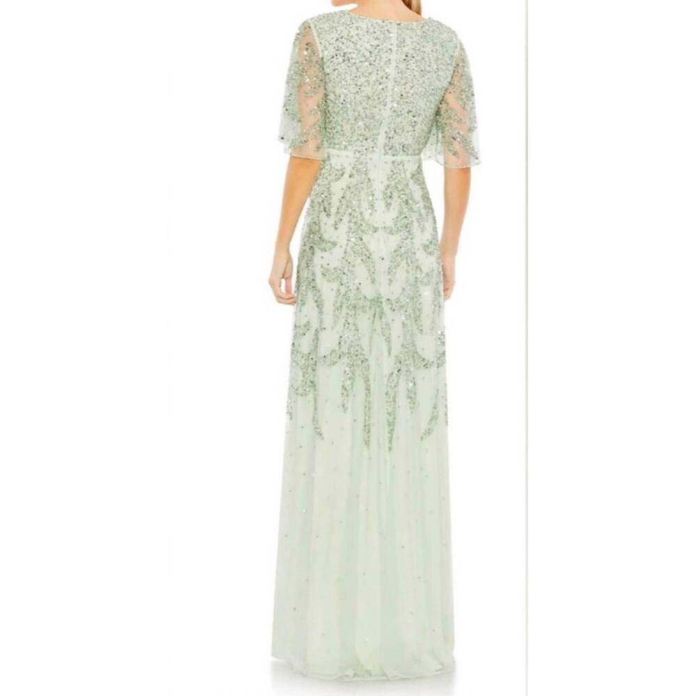 NEW MAC DUGGAL sequined butterfly sleeve high low gown in sage green - Picture 3 of 3
